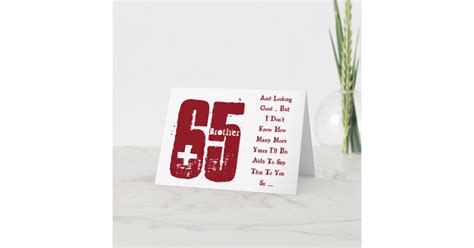 Fun 65th Birthday Brother Red And White Text Card