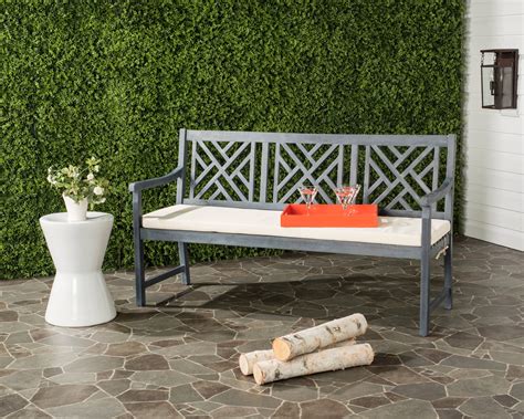 Safavieh Bradbury Outdoor Modern 3 Seat Garden Bench With Cushion