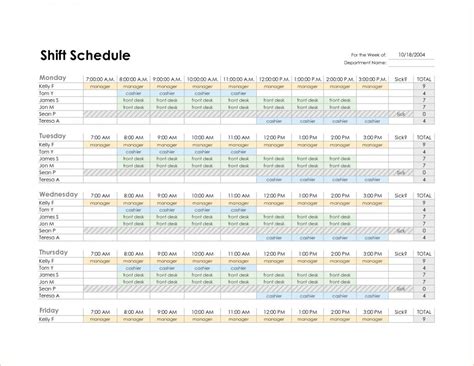 Monthly Employee Schedule Template Excel