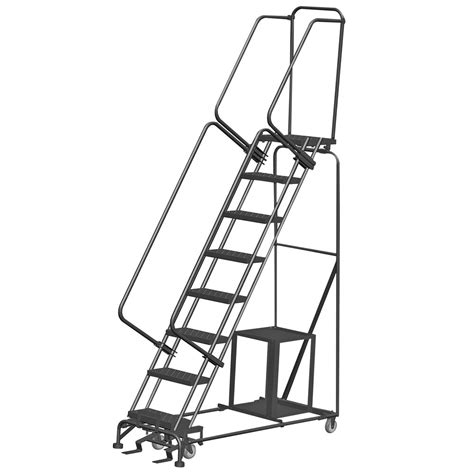 Ballymore 8 Step Gray Steel Calosha Compliant Rolling Safety Ladder