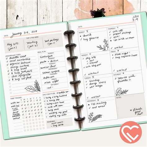 Weekly Plans Printable Planner Pages 6 Sizes 5 Pages Instant
