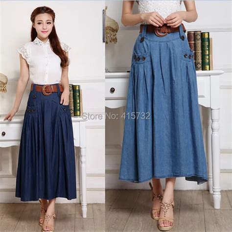 Free Shipping 2017 Fashion Long Maxi A Line Skirts For Women Elastic Waist Spring And Autumn