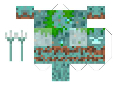 Papercraft Mini Drowned And Trident Papercraft Minecraft Skin
