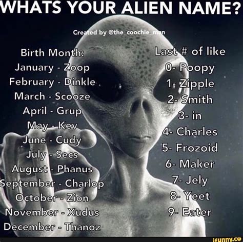 Whats Your Alien Name Crested By Thecoochie Birth Month Of Like