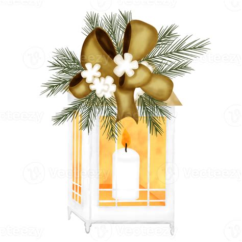 Christmas Lantern With Bowflower And Pine Branches 13749457 Png