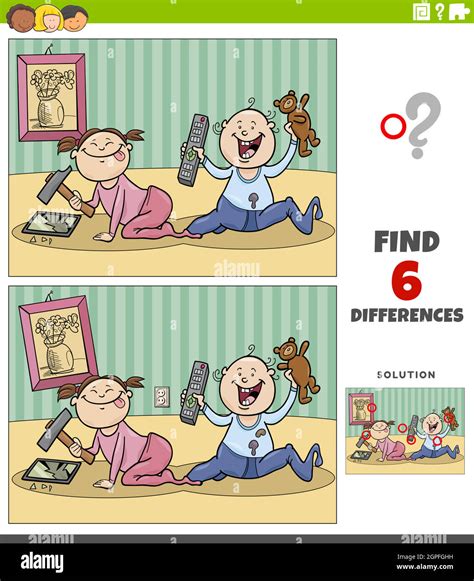 Differences Educational Game With Cartoon Babies Stock Vector Image