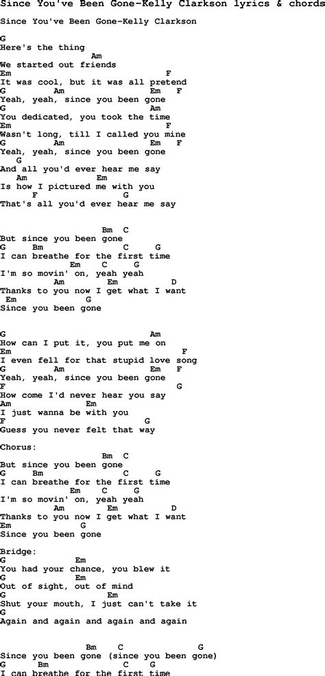 Love Song Lyrics Forsince Youve Been Gone Kelly Clarkson With Chords