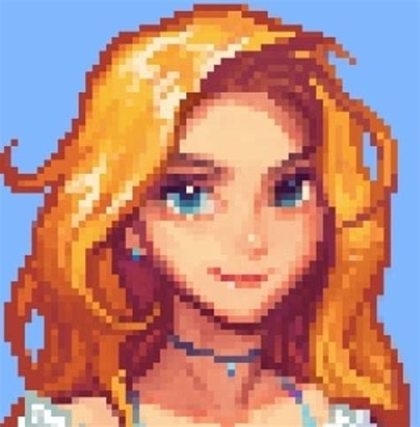 A Pixel Art Portrait Of A Woman With Blonde Hair And Blue Eyes Wearing