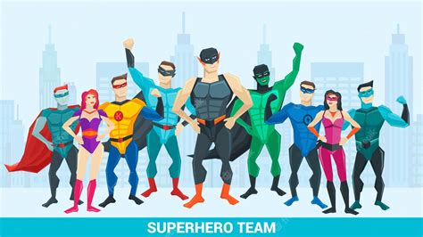 Free Vector Super Hero Composition With Group Of Superheroes Of