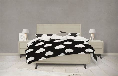 Black And White Clouds Bedding Etsy Black Bed Sheets Black And