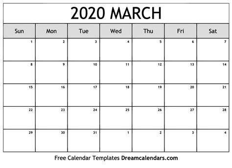 March 7 2020 Calendar Calendar Printables Free Templates