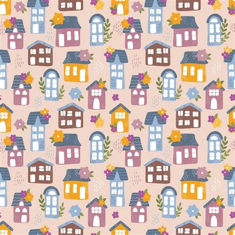 Premium Vector Vector Seamless Pattern With Houses And Flowers