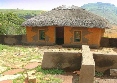 Traditional Basotho Hut With Painted Decoration On