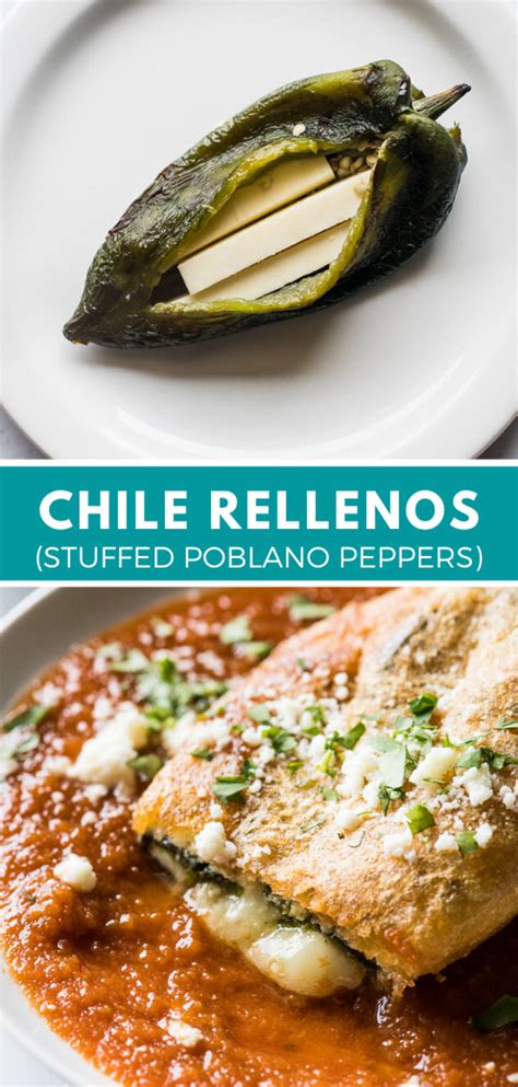 an authentic chile relleno recipe made from roasted poblano peppers stuffed with… traditional