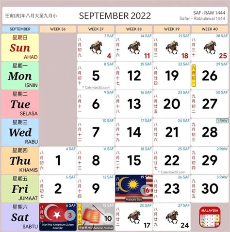 Kalender 2022 Malaysia, Kalender Islam, Cuti Sekolah, & Kalender Kuda