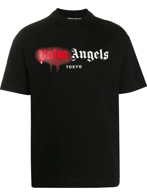 Attention This Black Cotton Tokyo Sprayed T Shirt From Palm Angels