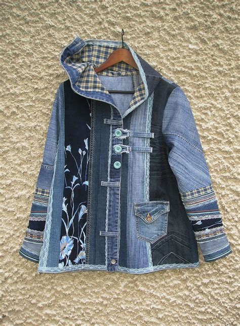 Hooded Jacket Upcycled Clothing By Ecoclo Denim Collection Size M