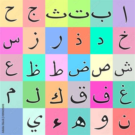 Set Of Arabic Alphabet Vector Colorful Arabic Alphabet The Names And