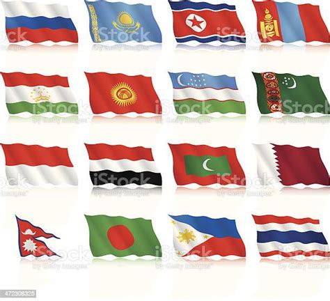 โบกธงคอลเลกชัน เอเชีย ภาพประกอบสต็อก ดาวน์โหลดรูปภาพตอนนี้ ธงชาติ