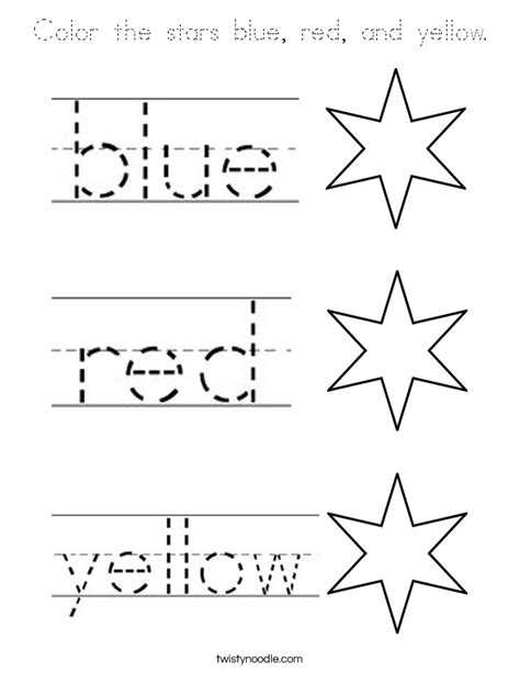 Color The Stars Blue Red And Yellow Coloring Page Tracing Twisty