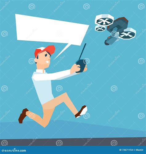 Man Hold Remote Control Drone Flying Air Quadrocopter Stock Vector