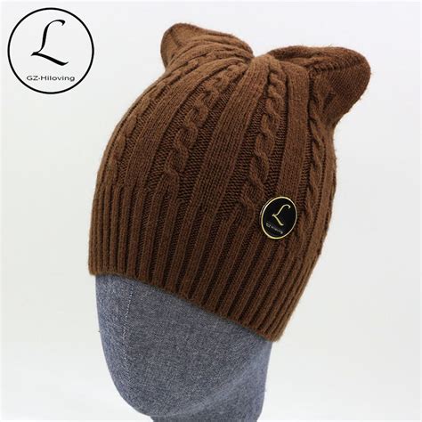 2017 Women Beanies Winter Hat With Ears Warm Beanie Girl Hats Knitted