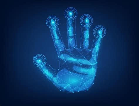 Premium Vector Electronic Hand Scan Technology On Blue Handprint Cyber Security Fingerprints