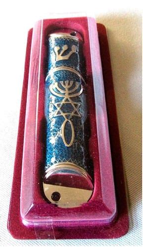 Messianic Seal Blue Enamel Metal Mezuzah Shofars From Afar