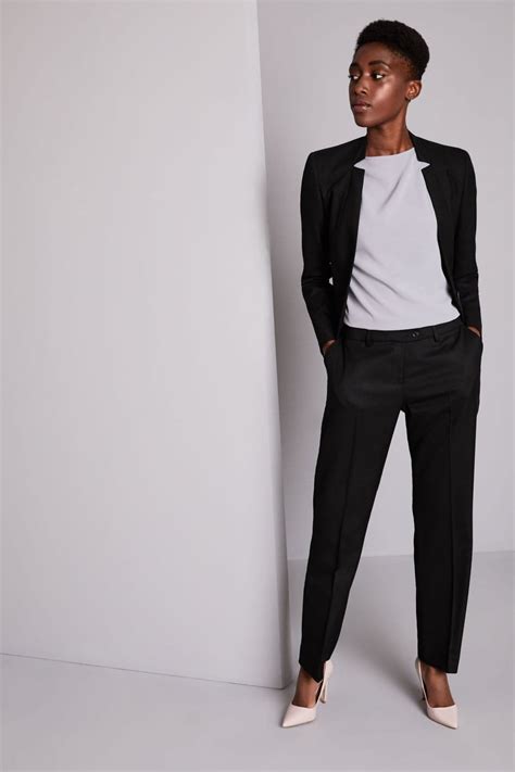 Contemporary Womens Notch Neck Jacketstraight Leg Trouser Suit Black