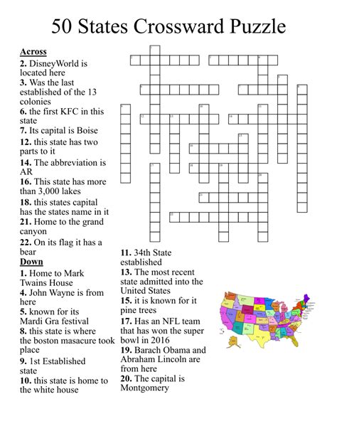 50 States Crossword Puzzle Printable Printable Crossword Puzzles Photos