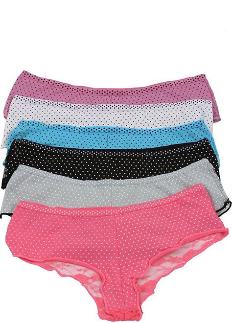 Tobeinstyle Womens Pack Of 6 Polka Dot Panties With Lace Back Medium