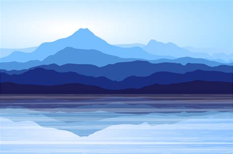 Blue Mountains And Sea Vector Landscape By Msa Graphics Thehungryjpeg