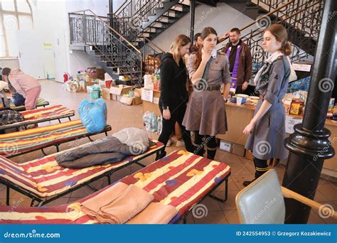 Ukrainian War Refugees In Temporary Shelter And Help Center In Cracow