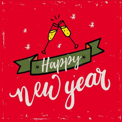 Happy New Year 2018 Hand Lettering Text On Red Background Vector