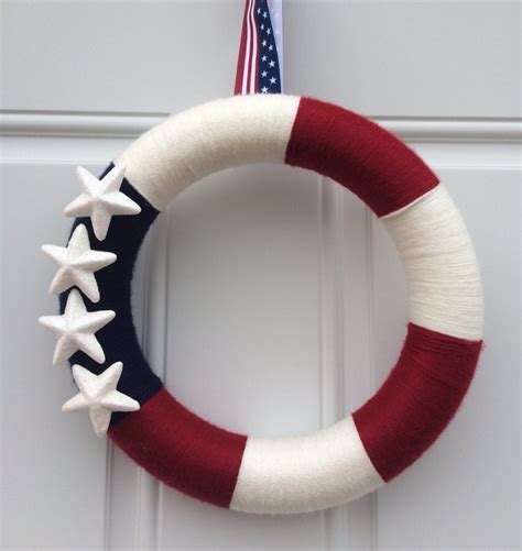Patriotic Yarn Wreath Fourth Of July Wreath By Joiedevivrecrafts