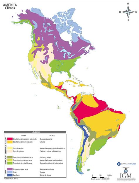 Mapa con los climas de América a color Curriculum Nacional MINEDUC