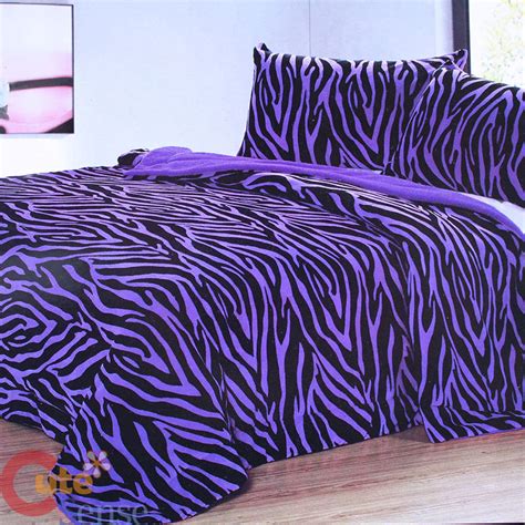 Purple Zebra Bedspread Blanket 2 Pillow Cover Queen 3pc Bedding Set
