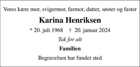 Karina Henriksen Dødsannoncer I Danmark