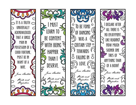 Pride And Prejudice Quote Bookmarks Pdf Zentangle Coloring Page