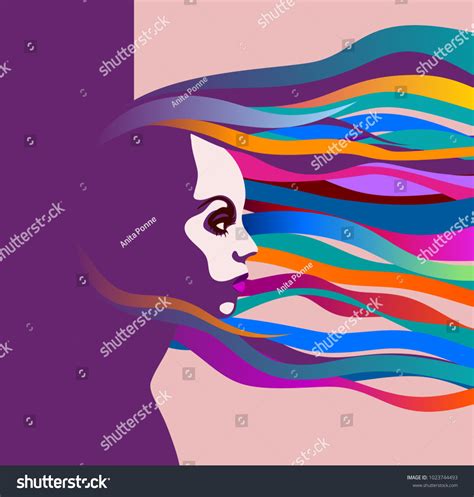 Retro Portrait Woman Hair Blowing Wind Stock Vector Royalty Free