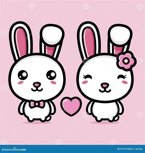 Cartoon Characters Of Cute Bunny Couple Who Love Each Other Stock