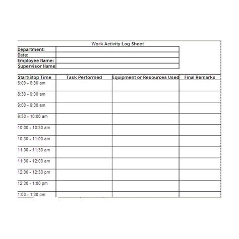 Free Printable Work Log Template For Tracking Employee Hours