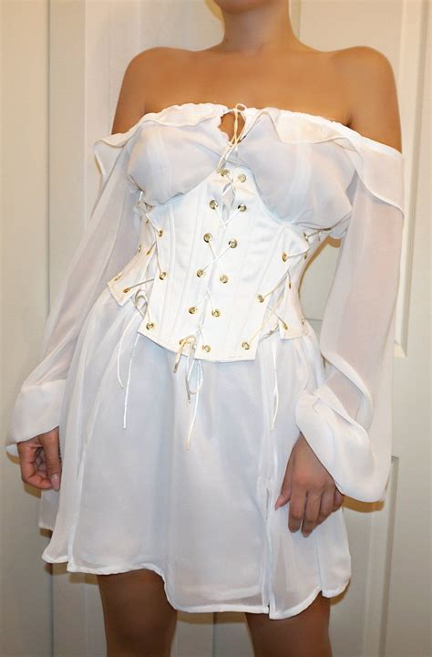 Chiffon Dress And Corset Corset Dress White Corset Dress Corset Fashion