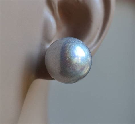 Very Big Pearl Earrings Stud 16 Mm Light Gray Pearl Etsy