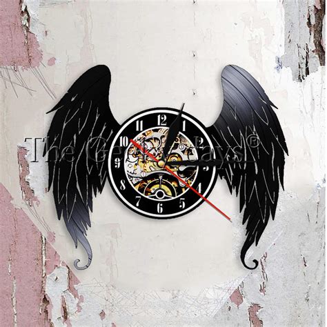 elegant angel wings shabby chic home decor wall clock angels vinyl record wall clock guardian