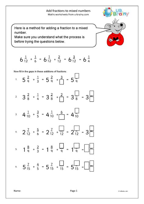 Add Fractions To A Mixed Number Fraction And Decimal Worksheets For