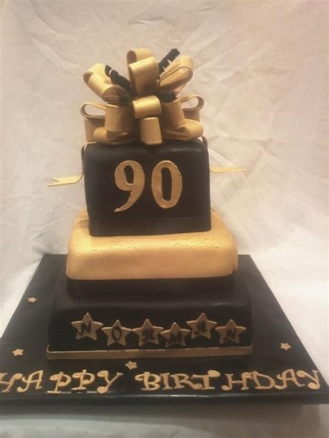 Natural birthday cakes for boys and men. Black and Gold 90th birthday cake | 90th birthday cakes ...