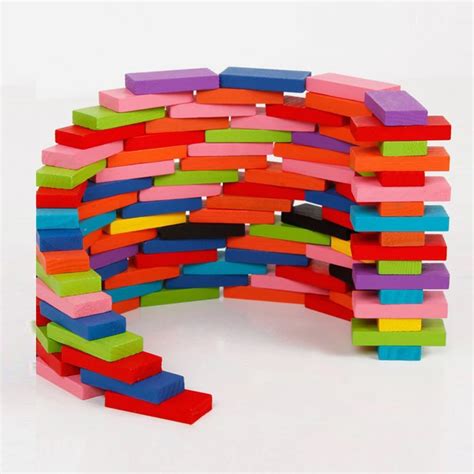 100200pcs Wooden Domino Block Toys Educational Colored Rainbow