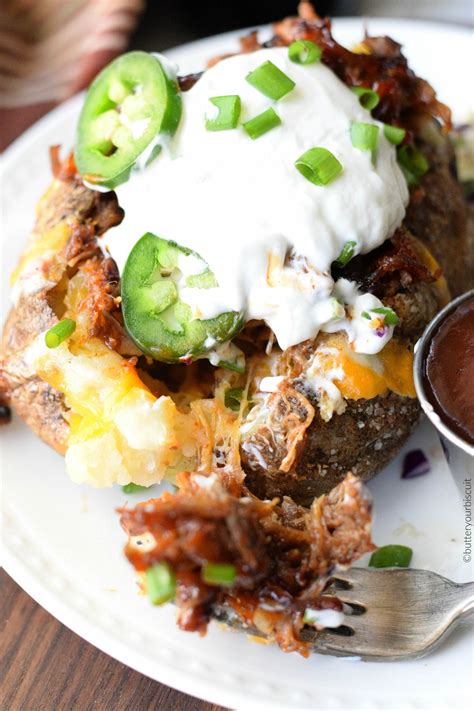 Pulled Pork Loaded Baked Potatoes Recipe Butter Your Biscuit Recipe