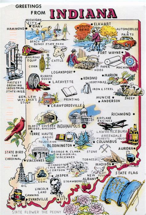 Large Tourist Illustrated Map Of Indiana State Vidiani